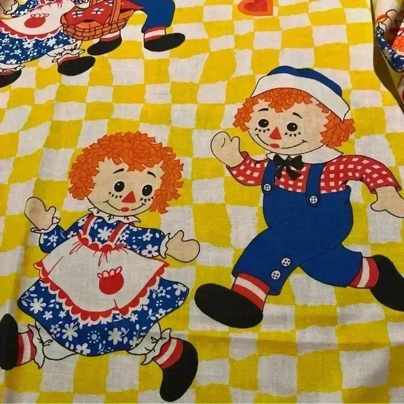 Vintage Raggedy Ann & Andy Handmade Quilt, Twin Flat Sheet 64”x85” & Pillowcase - Picture 7 of 16